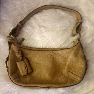 Tan Leather Shoulder Bag with Crescent Shape